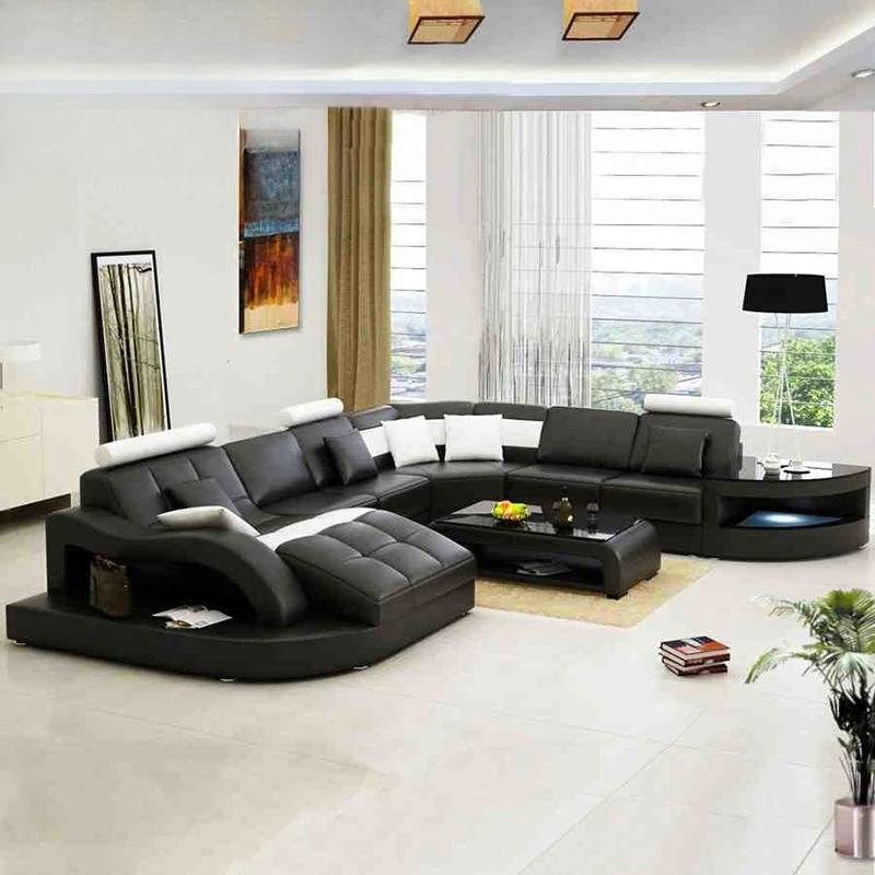 Italian curved leather sofa luxury living room large apartment combination special-shaped high-end light luxury simple villa fur