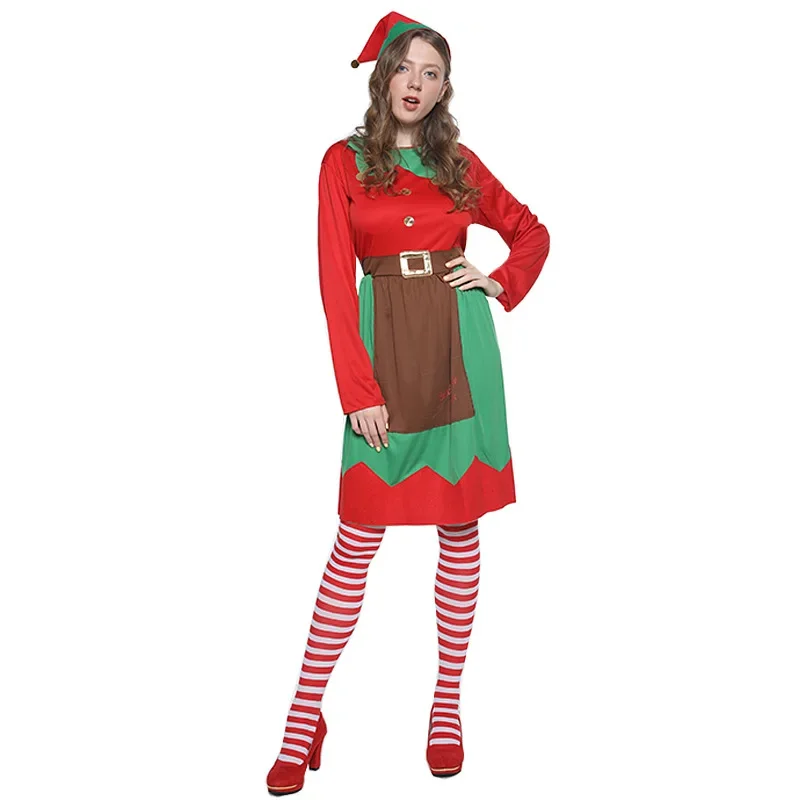 Christmas Wear Elf Cosplay Costumes Family Party Dress Green Parents And Kids Christmas Suits Winter Pajamas Top+Hat+Pants