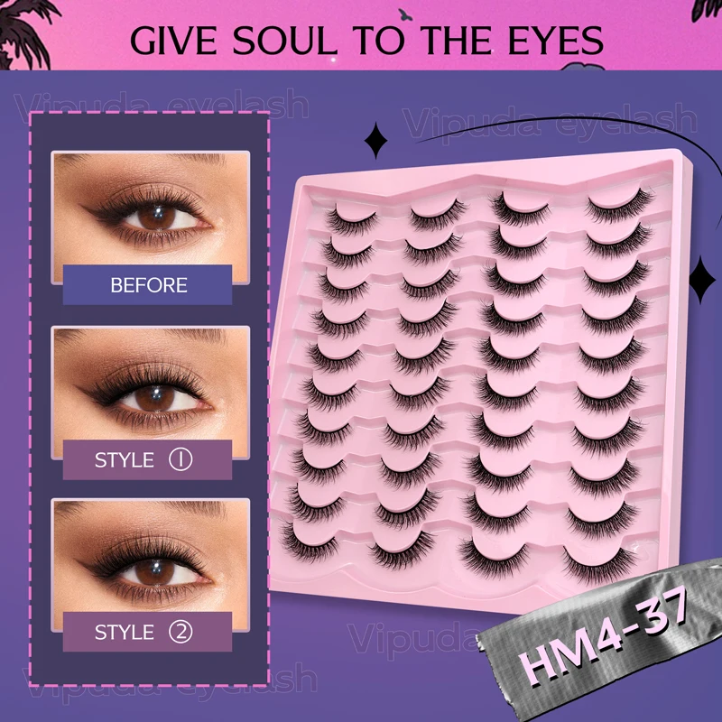 20 Pairs Mixed Shape Faux Mink Winged Eyelashes New Cat-Eye 3D Fluffy Soft Eyelash Reusable Full Strip Lashes Extension Makeup