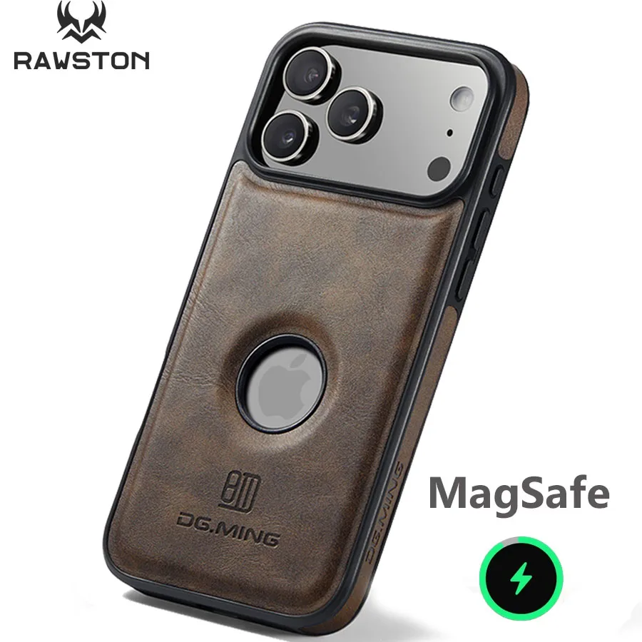 Luxuriöse, starke magnetische Ledertasche für iPhone 16 Pro Max 17 Air 15 14 Plus 13 12 11 Logo View Wireless Macsafe Magsafe Cover