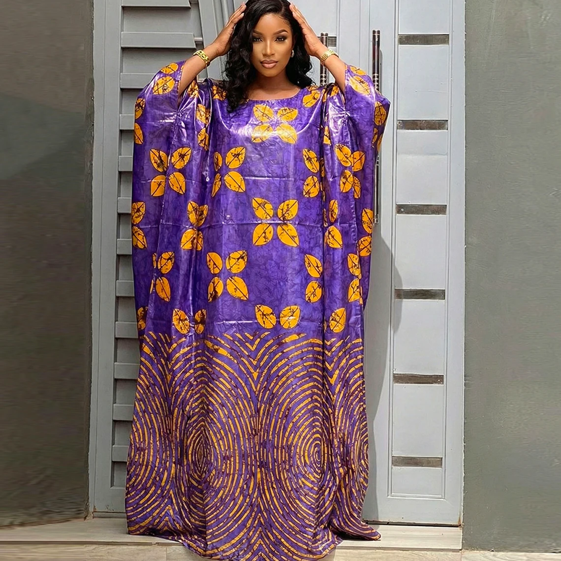 

Фиолетовый принт, африканское женское платье Bazin Riche Boubou, оригинальное нигерийское платье Basin, насыщенная свадебная вечеринка, женская одежда Dashiki