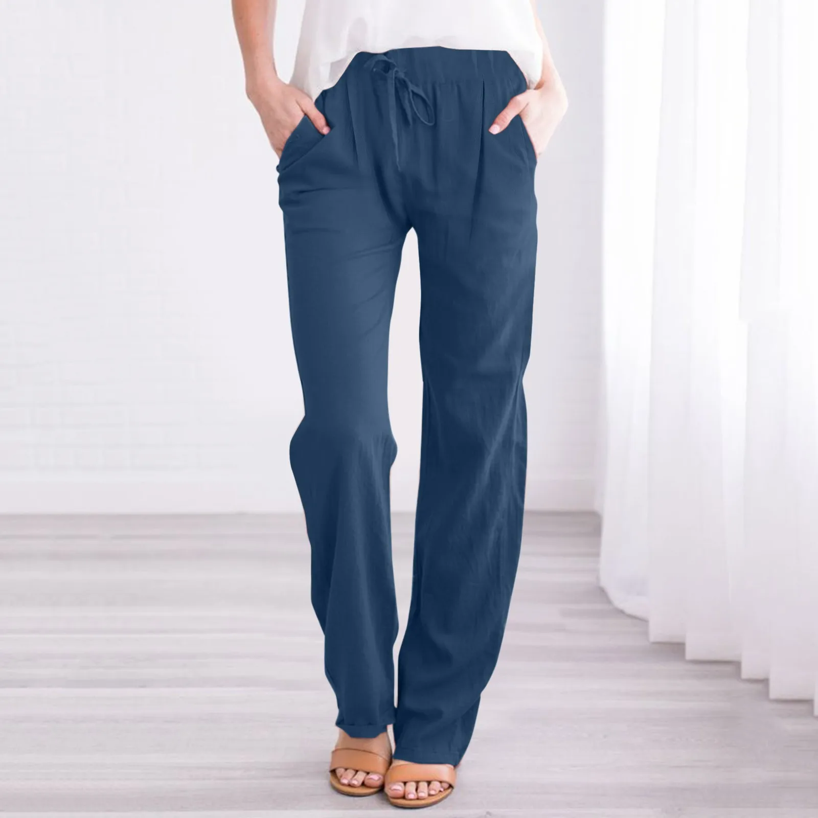 Women Cotton Linen Trousers Spring Summer 2024 Straight Baggy Trousers for Lady Casual Wide Leg Sweatpants Women Streetwear 2024