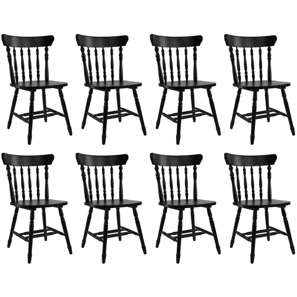 Vintage Black Dining Chairs Set of 8, Farmhouse Windsor Wooden Dining Room Chairs with Turned Spindle Back amp Legs, Traditiona