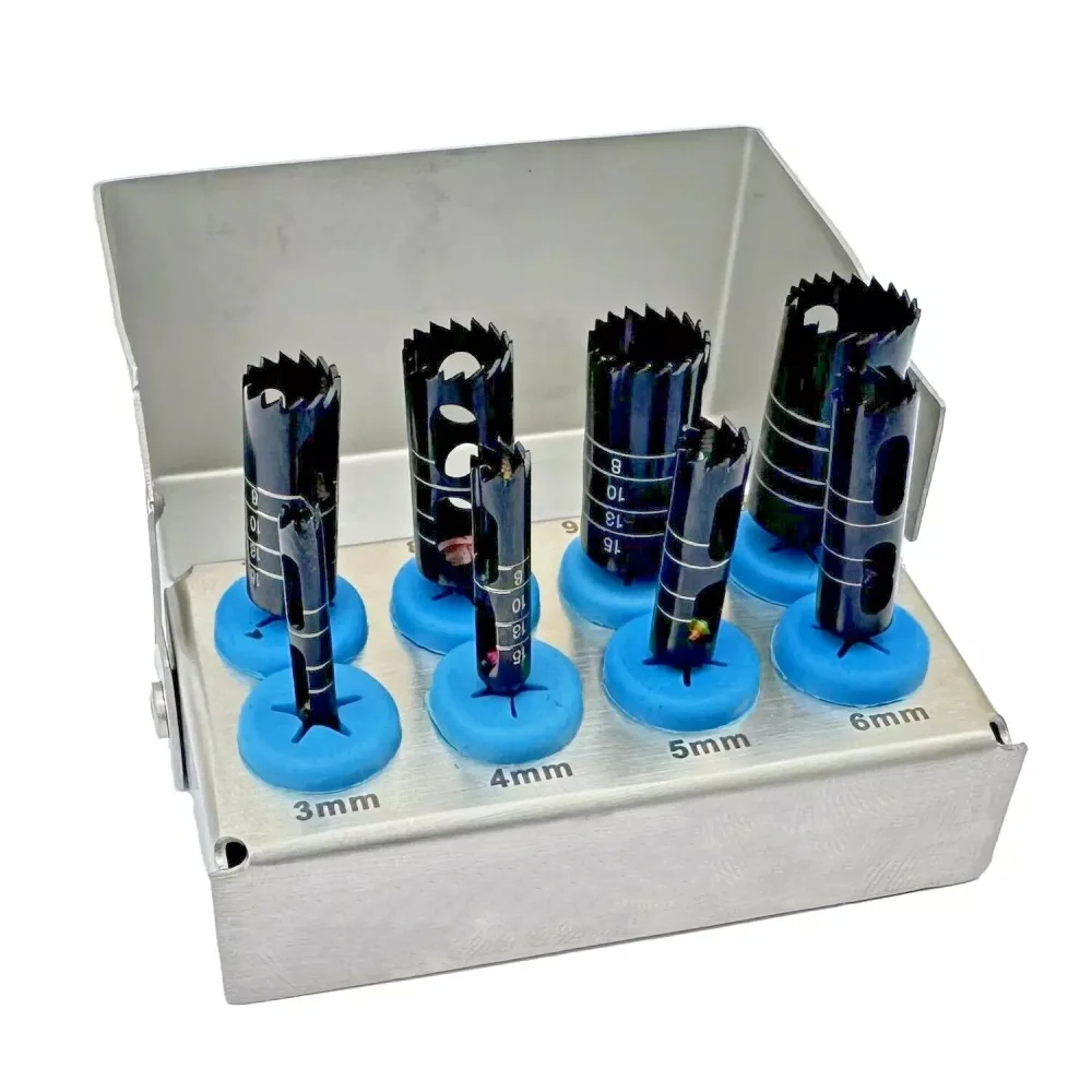 

8 шт., набор сверл для зубных имплантатов, длинные сверла для имплантатов, хирургические инструменты, стоматологические инструменты, резак с черным титановым покрытием