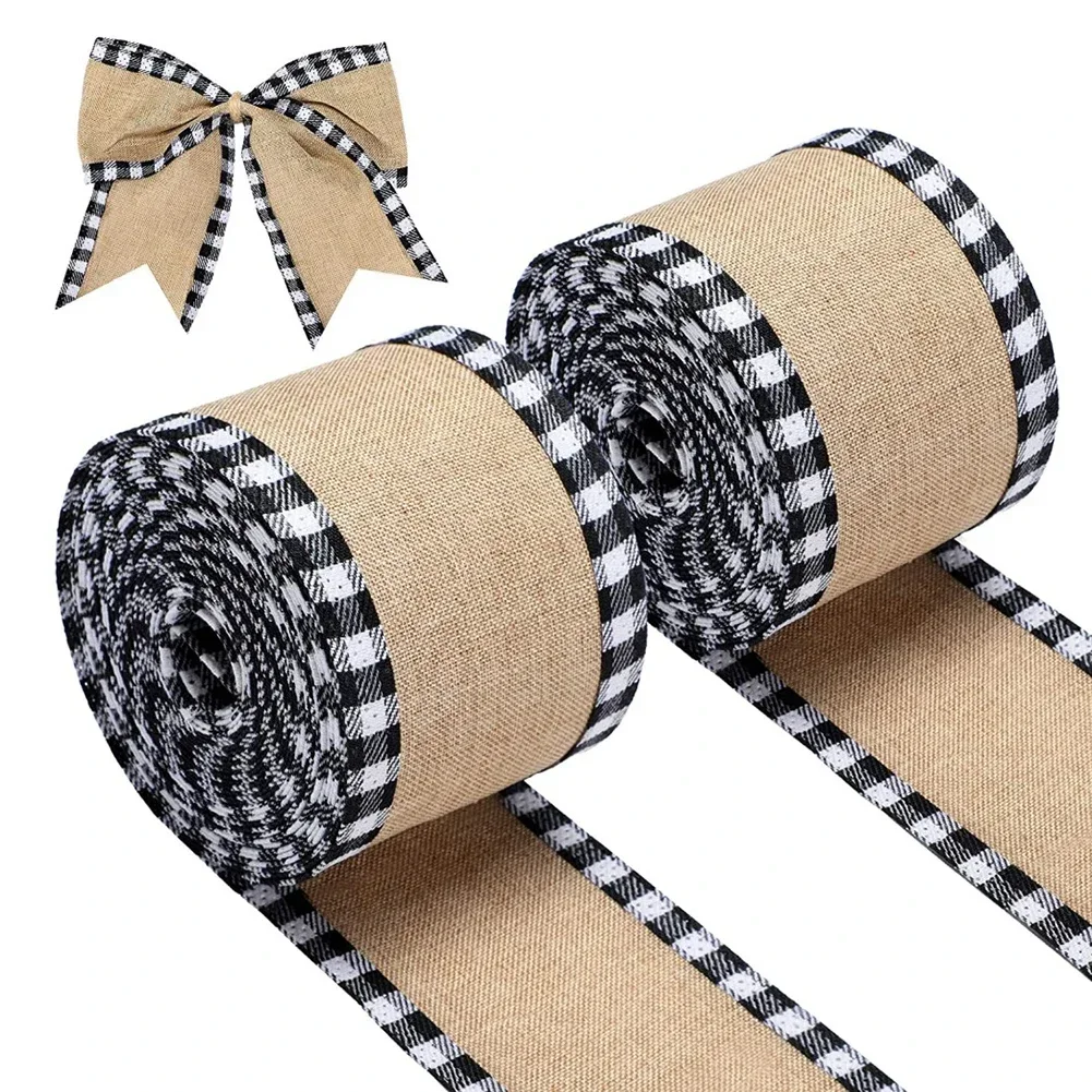 Easy To Use Christmas Ribbon Christmas Decoration Checkered Pattern Comfortable Application Polyester Material