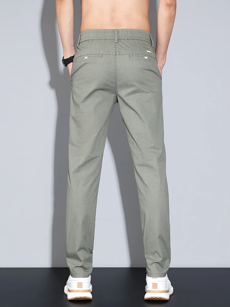 코튼 얇은 남성 비즈니스 캐주얼 바지 여름 스트레이트 슬림 피트 패션 스트레치 솔리드 바지 한국 남성 바지 사이즈 28-38