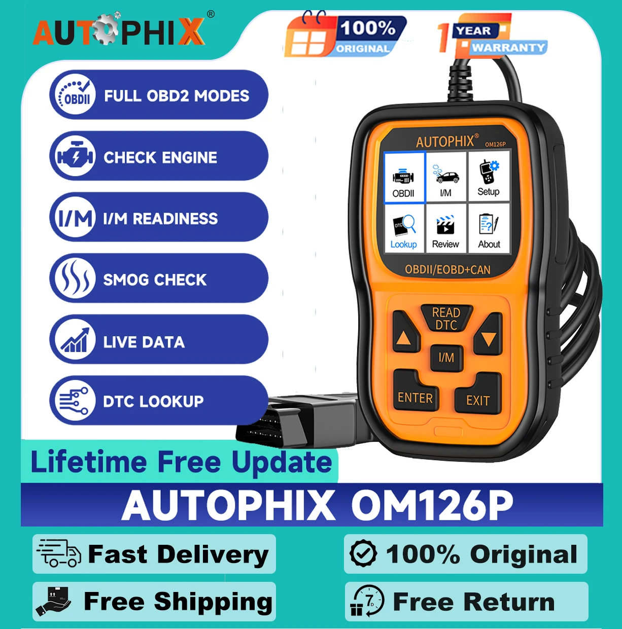 

Autophix OM126P Professional Automotive Scanner Diagnostic Tool Code Reader EOBD JOBD OBDII Universal Engine Analyzer Tester