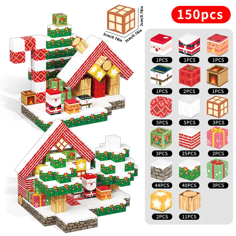 New Christmas Magnetic Building Block Set STEM Montessori Sensory Toys for Kids New Year Gift Education Puzzle Toy Gifts