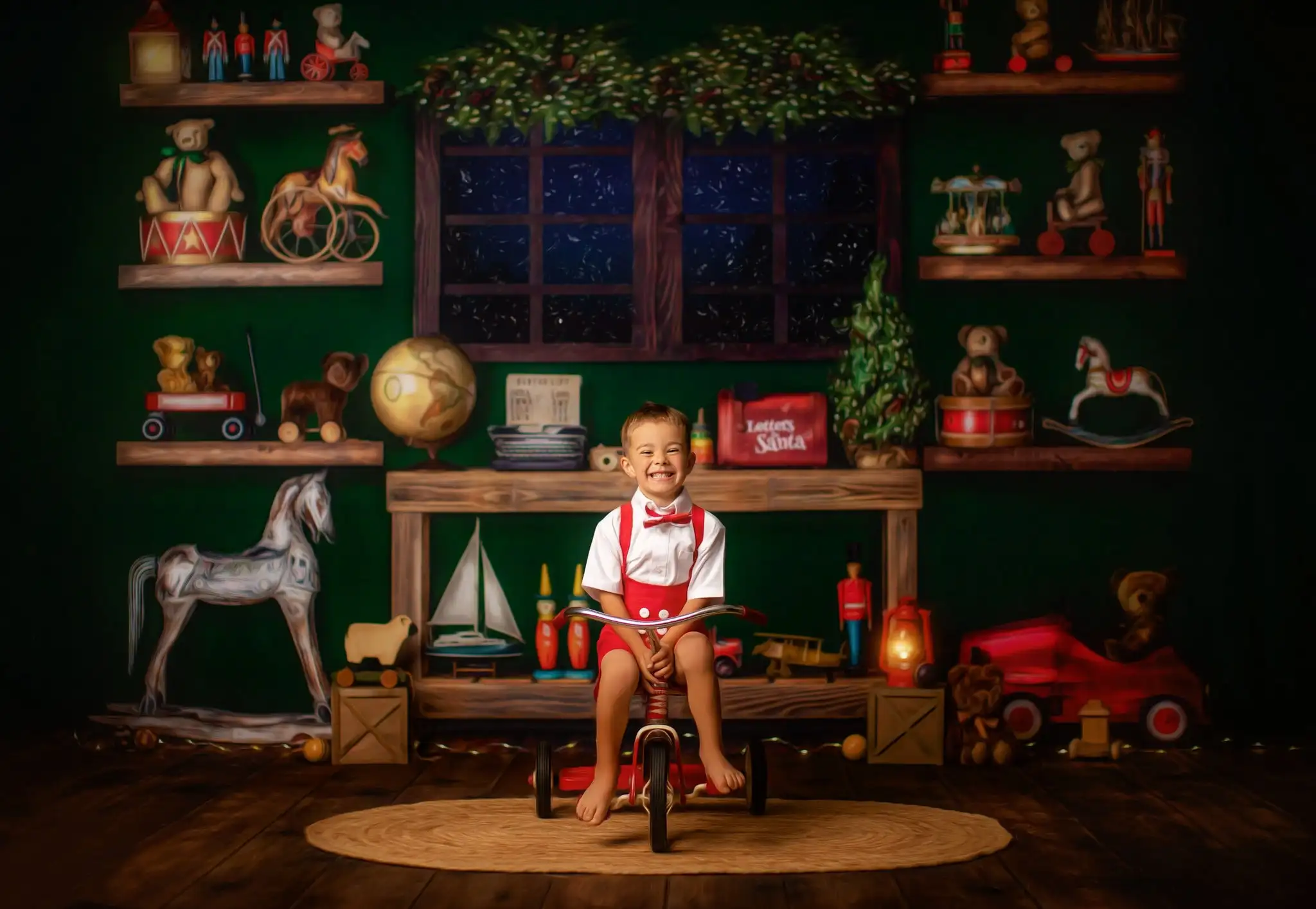 Sfondi per officina di Babbo Natale Bambini Puntelli per fotografia per adulti Bambino Decorazioni per bambini Regalo Cavallo di troia Noce Clip