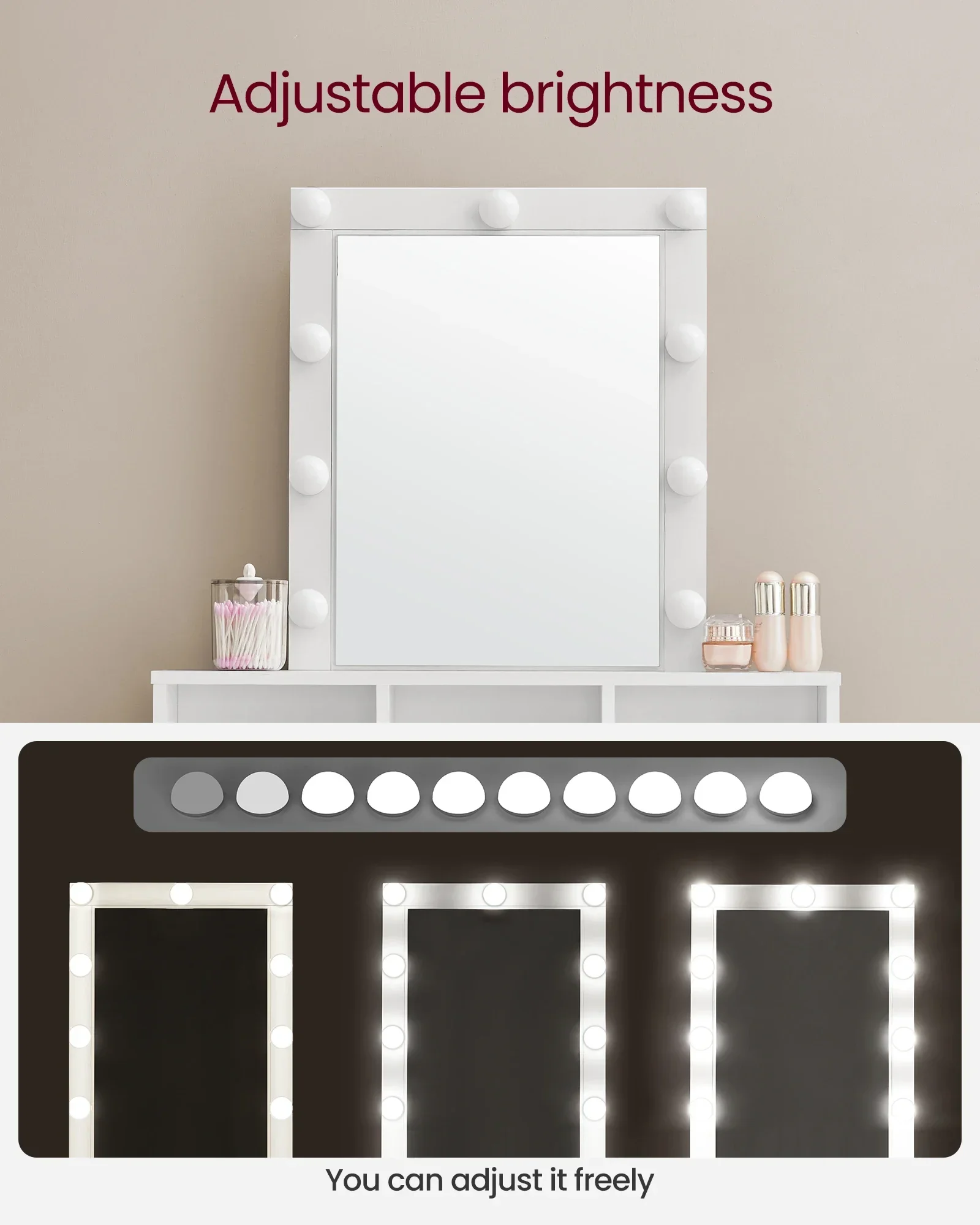

To Cosmetic Table With 2 Drawers And 3 Open Compartments Modern Dressing Table With Mirror And Bulbs