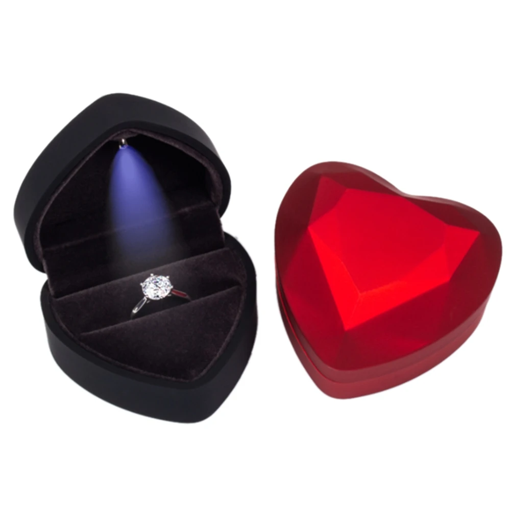 Heart-Shaped LED Wedding Ring Box with Display Storage Jewelry Case Gold