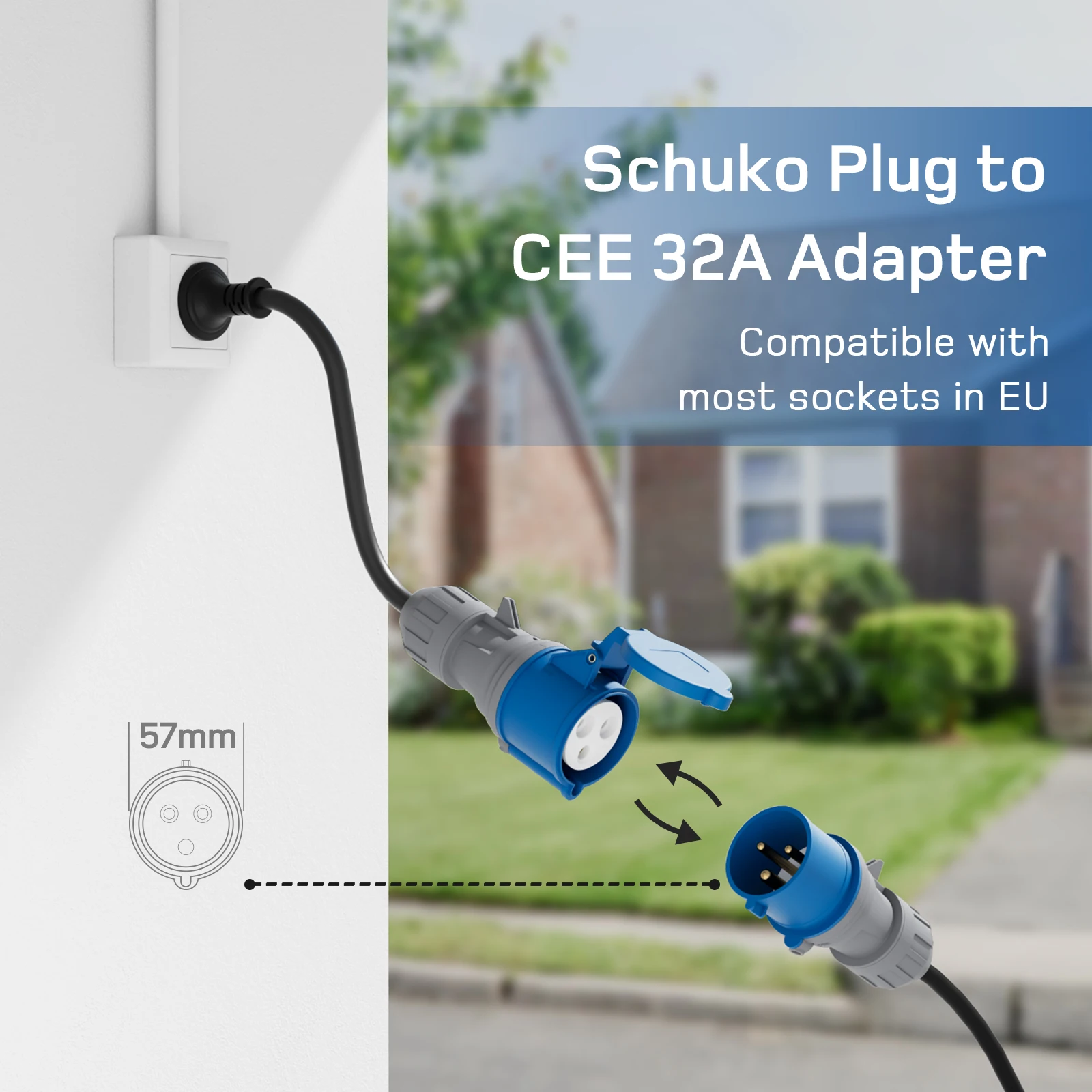 dé 7.4 كيلو وات شاحن EV محمول نوع 2 32A بأزرار مزدوجة قابس CEE محطة شحن منزلية مع شاشة رقمية 6 متر كابل الجدول الزمني