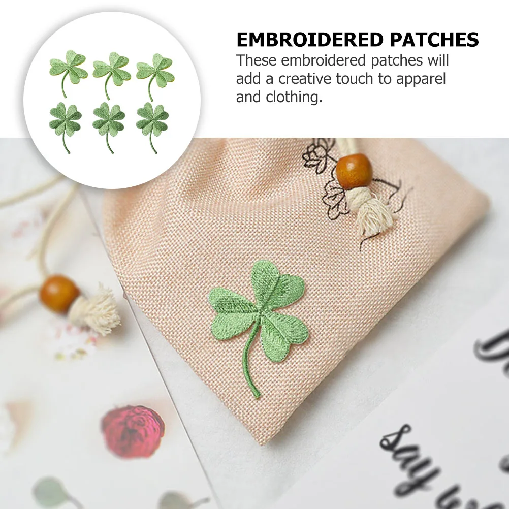 

6 Pcs Four Leaf Embroidery Applique Adhesive Patches for Jeans Cloth Tape Polyester Clothing Child Garment