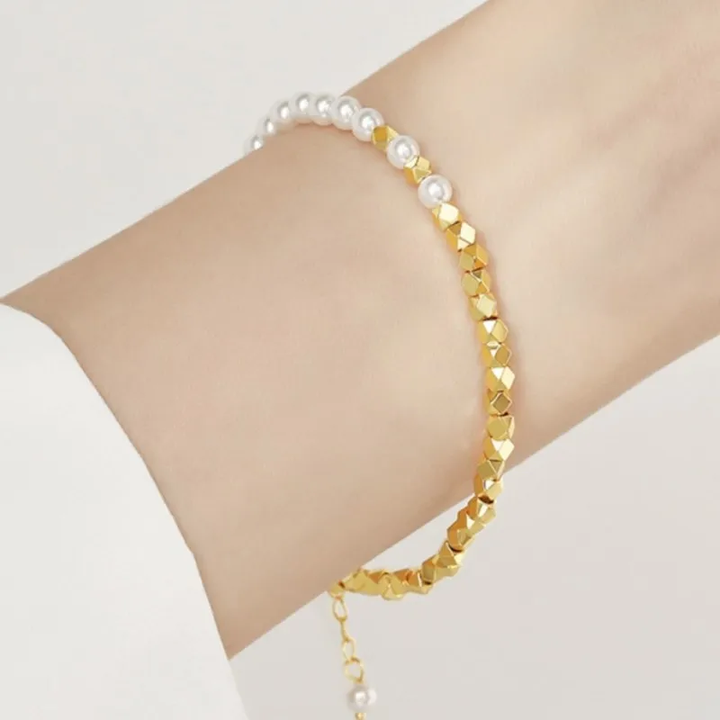 Mini Baroque Half Gold & Pearl Bracelet for Women Ladies Gold Color Anniversary Jewelry Suitable For Daily Wear Gifts