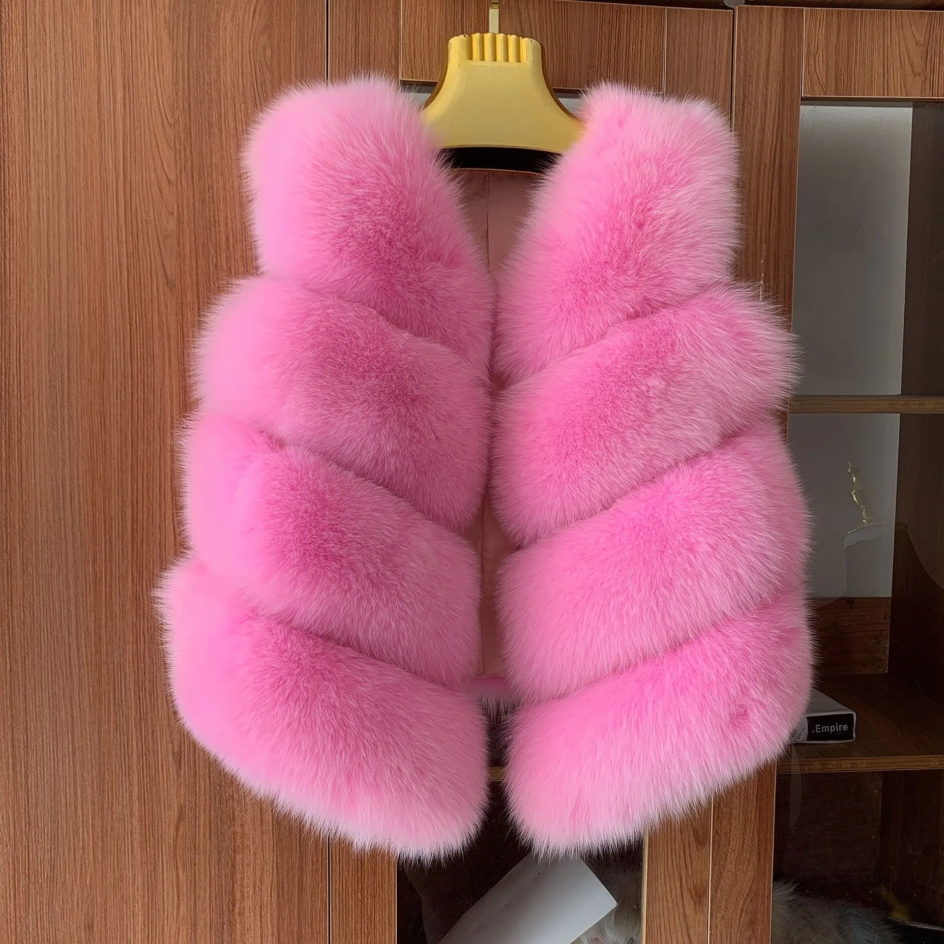 Natural genuine fox fur vest Pink popular real fur warm vest High quality women\'s autumn winter warm jacket Luxury fur coat