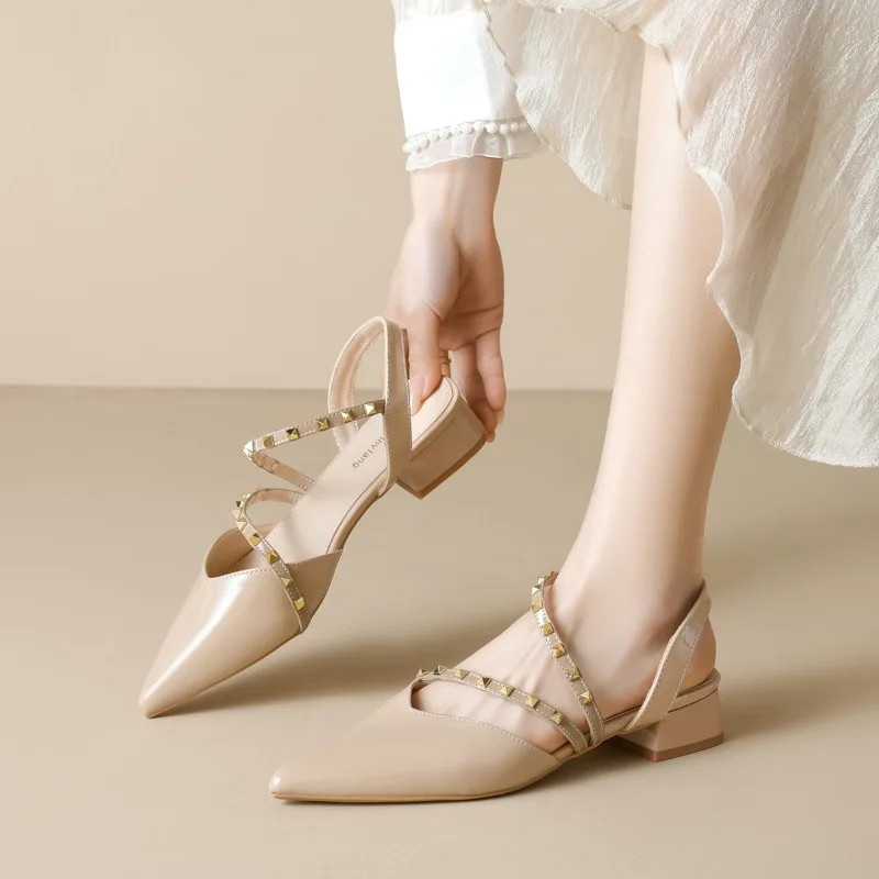 

Fashion Designer Women's Shoes New Sexy Rivet High Heeled Sandals for Woman Fashion Pointed Tip Casual Shoes Sandalias De Mujer