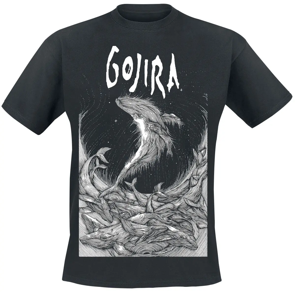 Woodblock Whales Gojira T-Shirt Men Women Metal Rock Band Graphic Tee Cotton Summer Streetwear Top