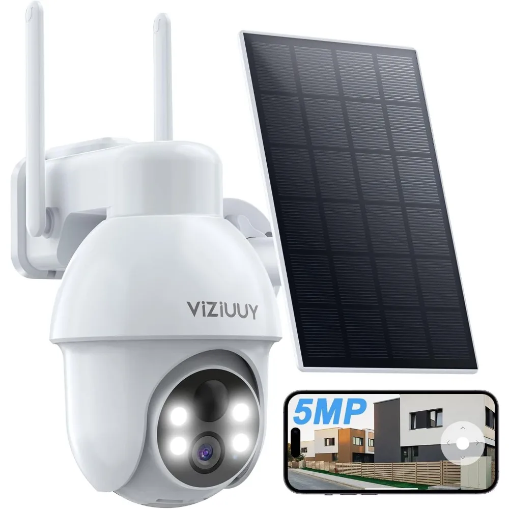 

5mp solar security camera outdoor, wireless battery powered security camera with 360°view, pan and tilt, color night vision with
