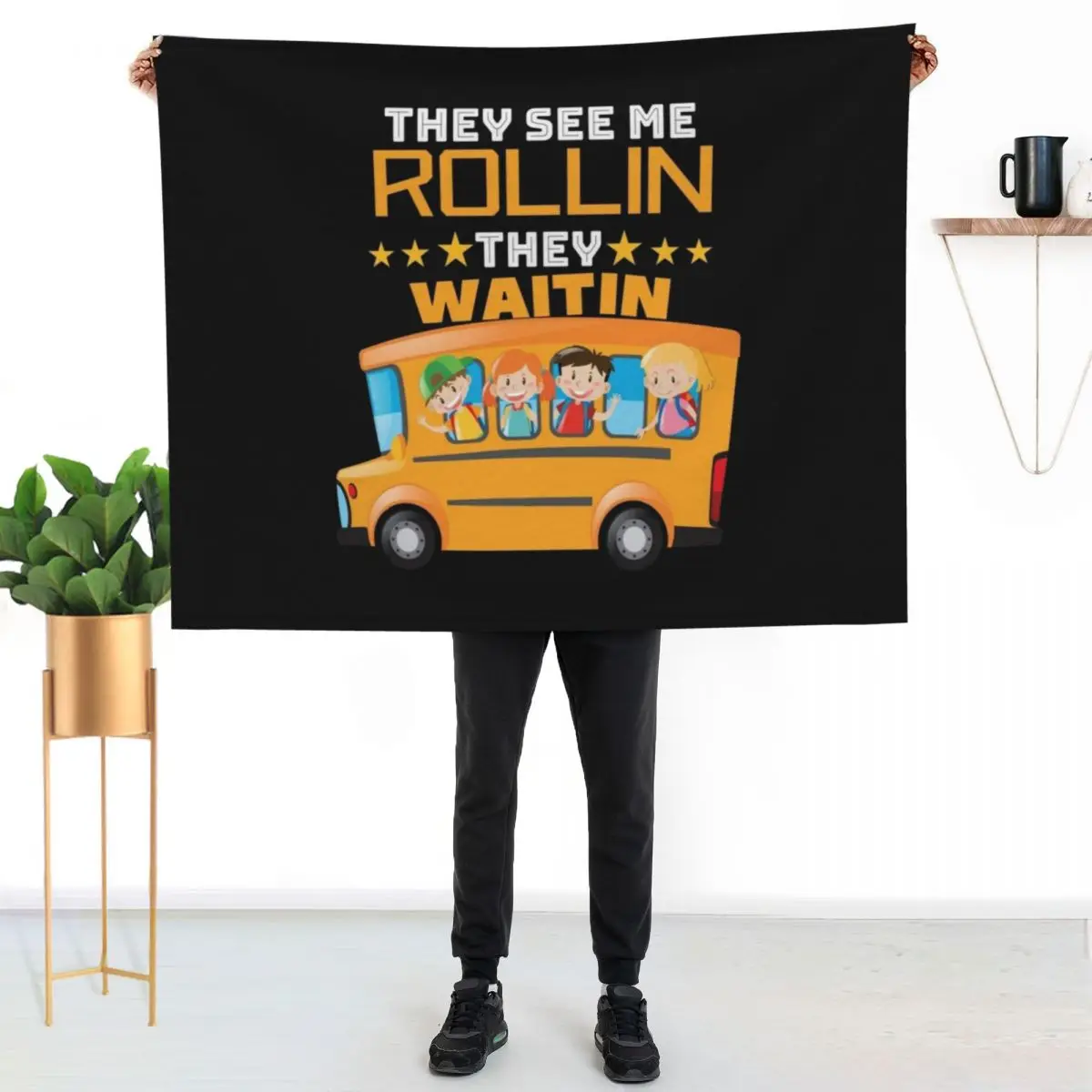 

School Bus Driver Appreciation Gifts Funny School Bus Driver They See Me Rollin' They Waitin' Throw Pillow Throw Blanket