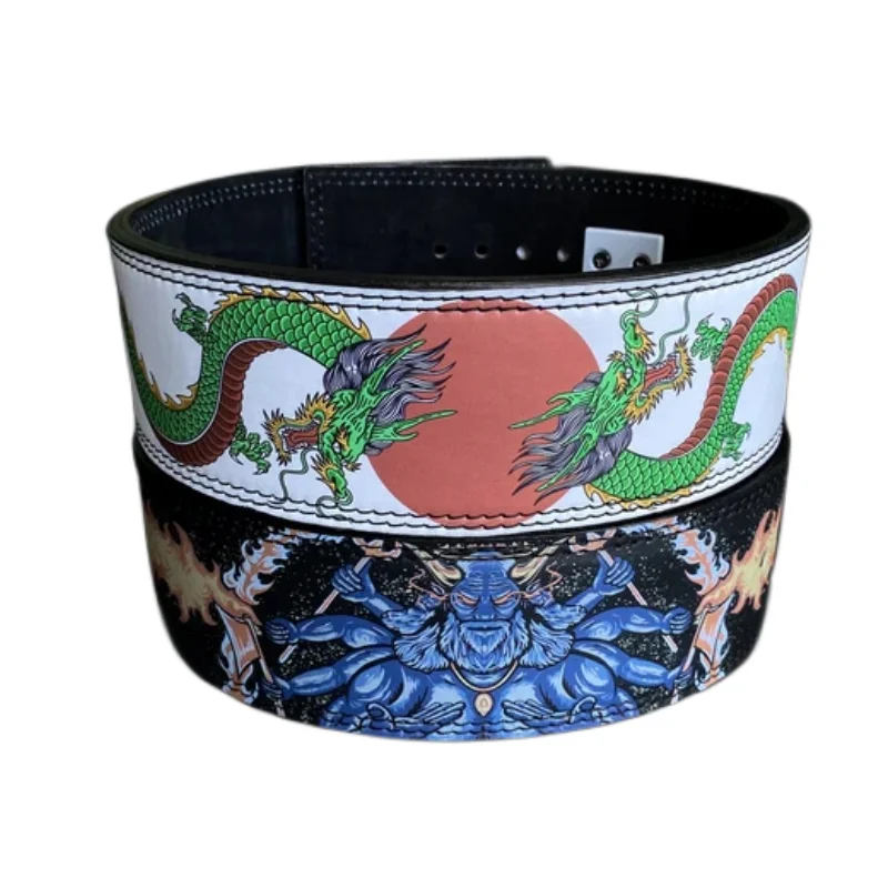 Weight Lifting Lever Belt Fire God & Emerald Dragon Design Weightlifting Belt Real Leather 10mm Thickness for Gym Back Support