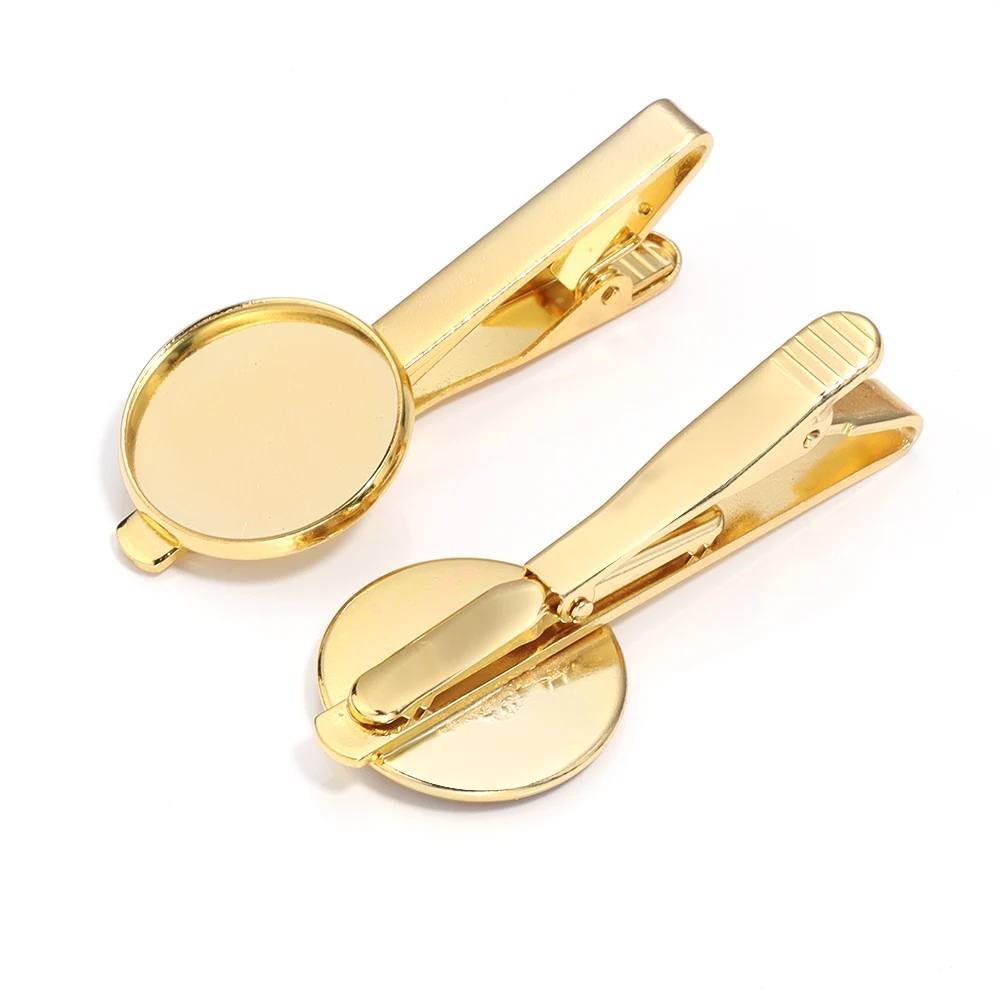 A Pair  Tie Clip Setting Blank Tray Bezel Bases 16mm 18mm 20mm Fit Round Cabochons Cameo Base Silver Color DIY Making Findings