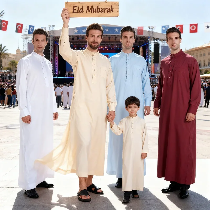 Homens muçulmanos Árabe Paquistão Dubai Robe Roupas Islâmicas Saia Longa Saudita Eid Al Fitr Robe Oriente Médio