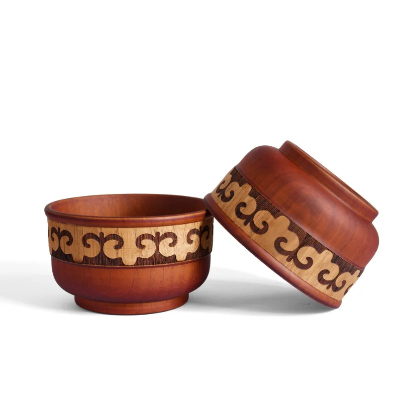 Ethnic Style Round Jujube Sculpture Wooden Bowl Natural Wood Kids Original Wood Bowl Tableware Rice Bowl