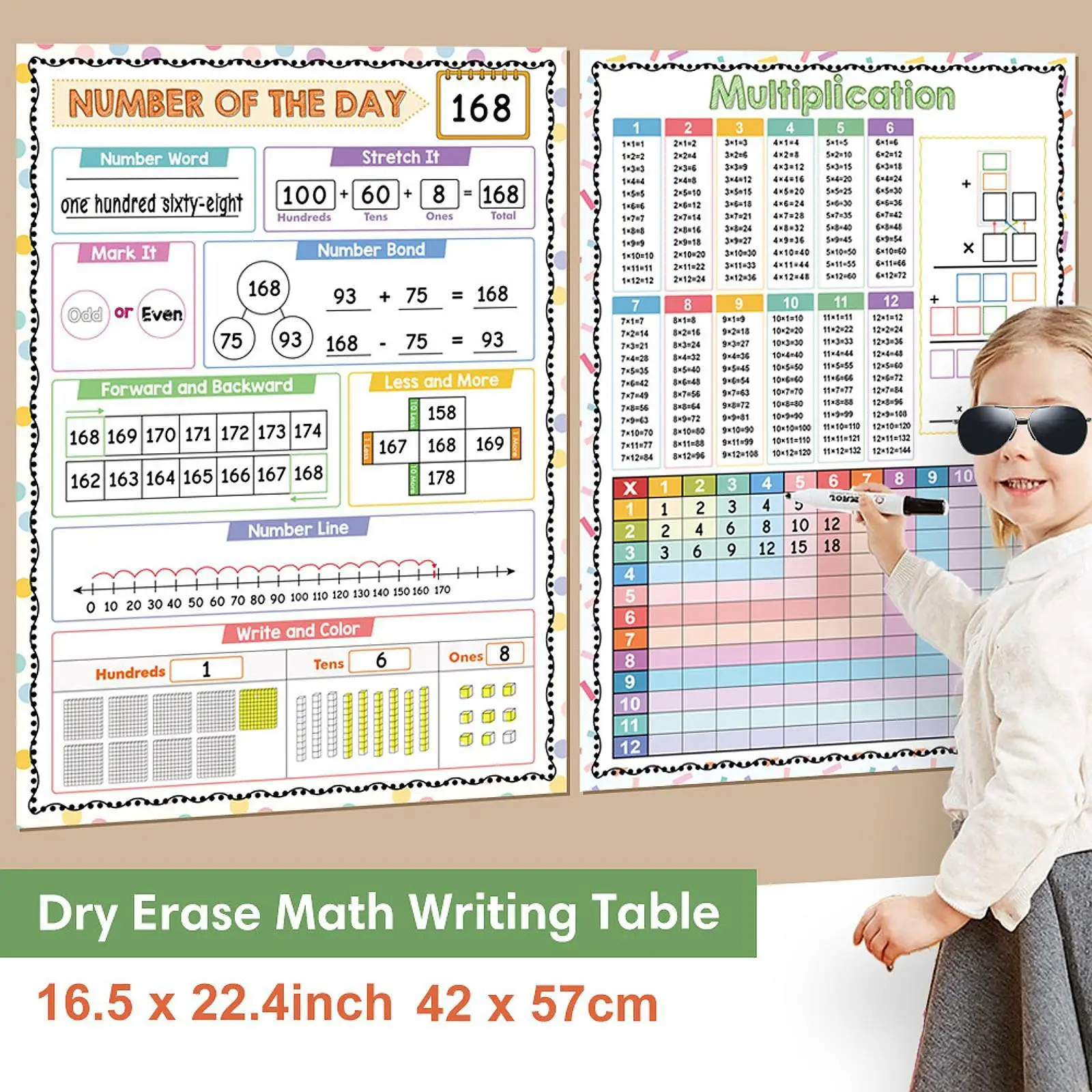 2 Pieces Dry Erase Multiplication Chart Math Manipulatives Interactive Reusable