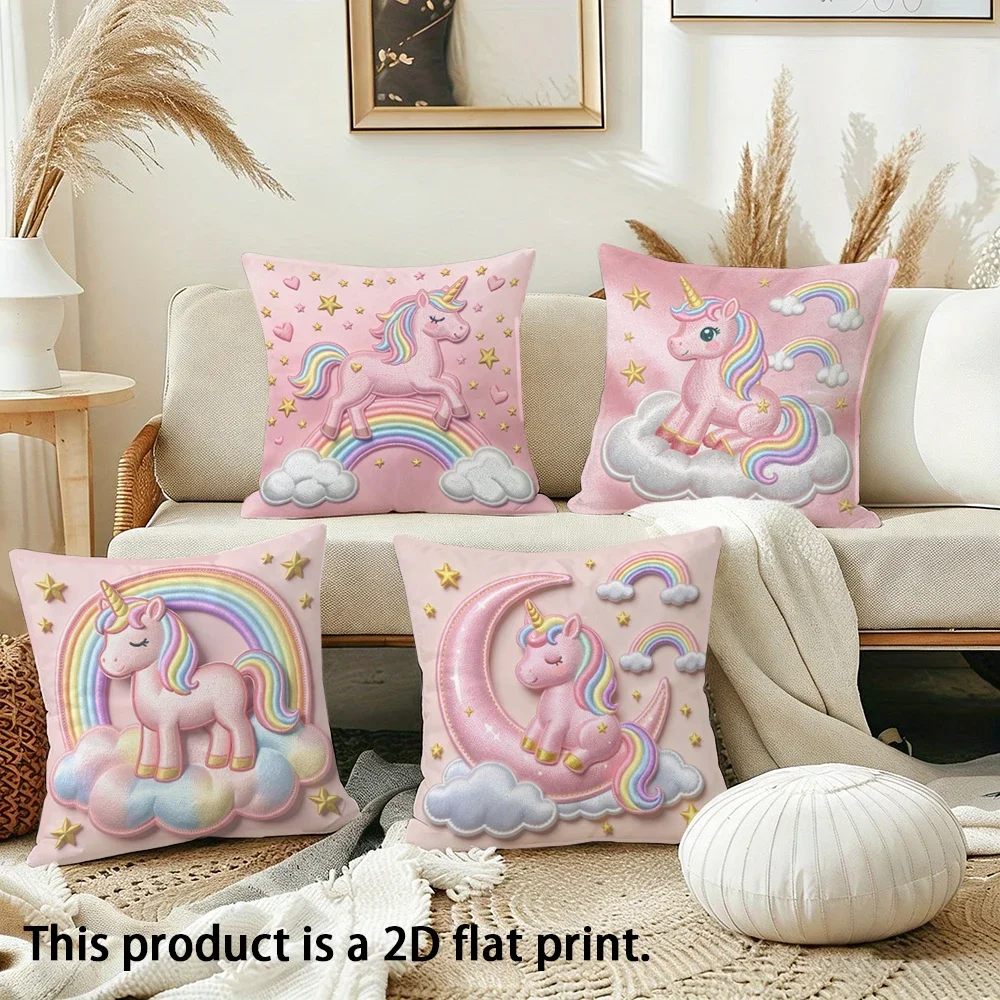 1pc Pink Unicorn Themed 2d Flat Print Cushion Covers Sofa Bed Cushion Cover Home Bedroom Decoration 2d Flat Printing