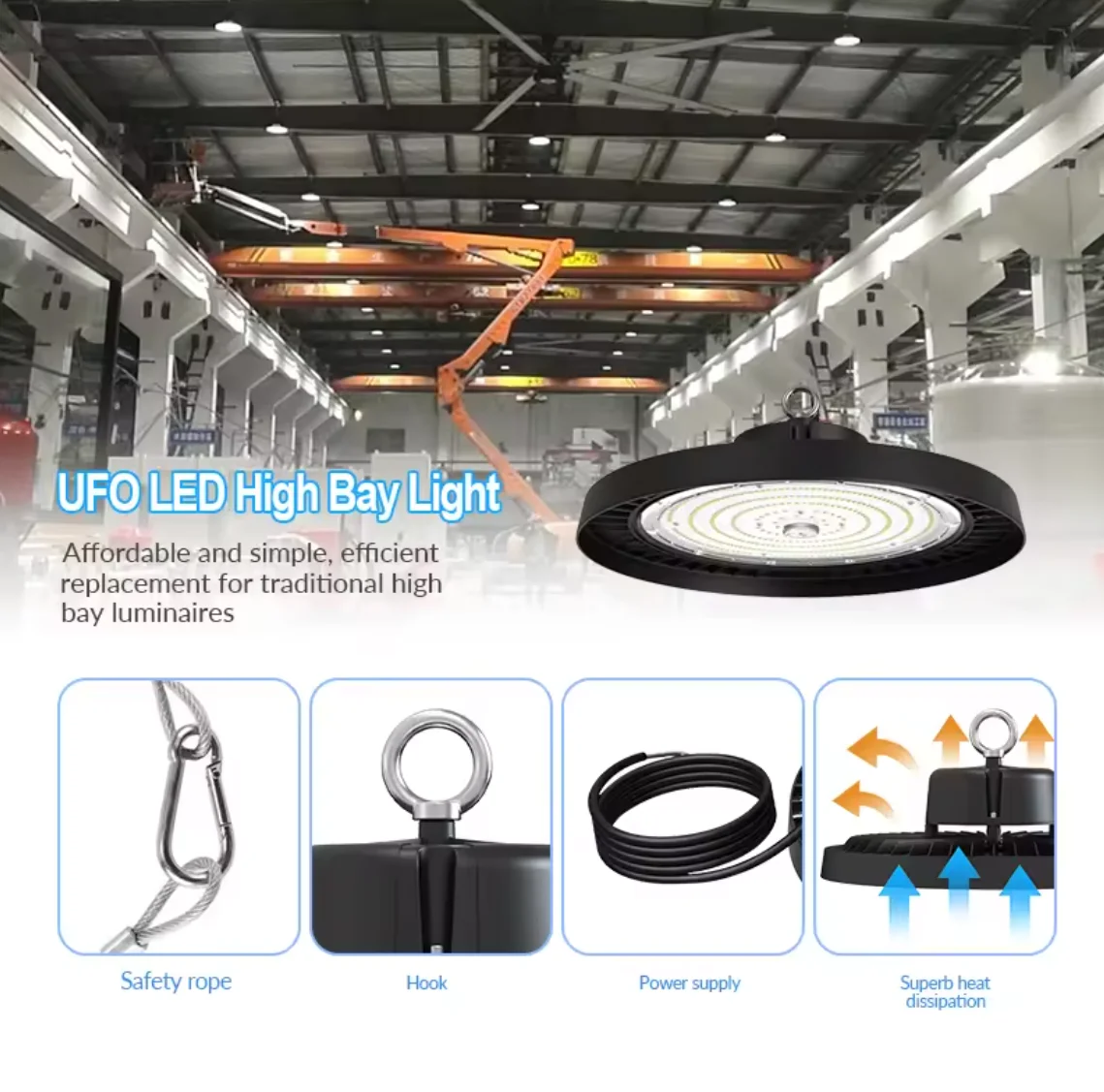 DLC ETL SAA CE ROHS 200lm/w Factory Warehouse Industrial Lighting Power Switchable Dimmable UFO Led High Bay Light