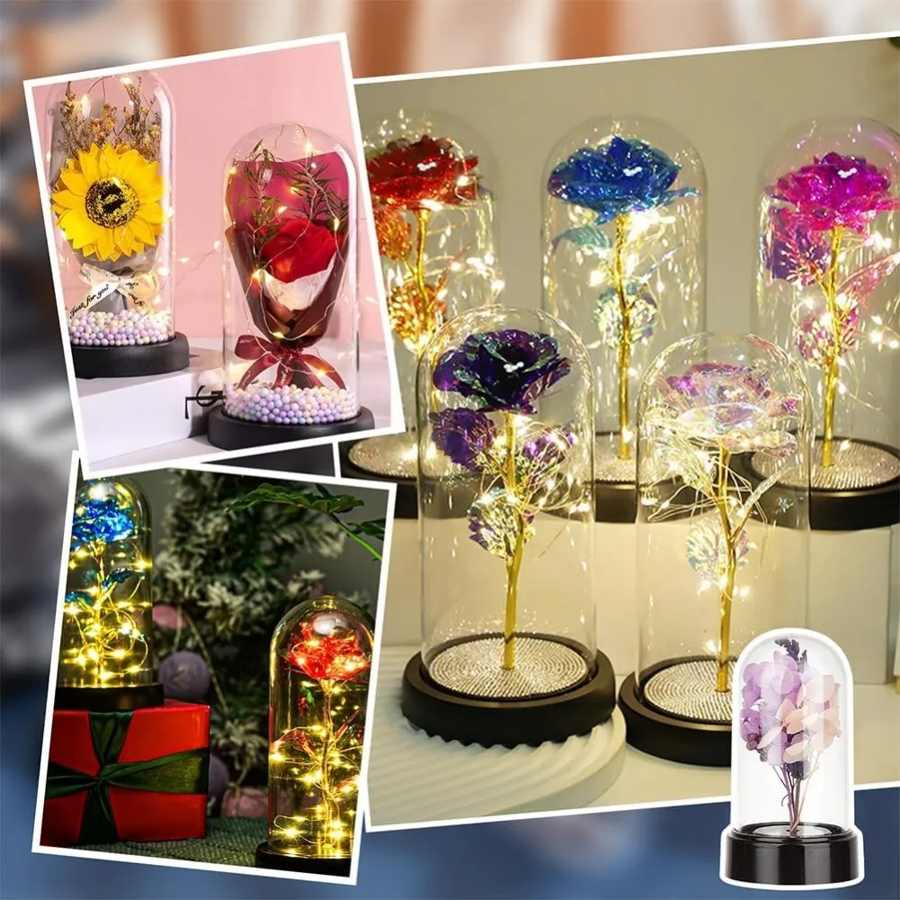 6 Sets Plastic Display Dome Cloche Display Dome with Acrylic Base Clear for Valentine\'s Day Flower Decorations 1.8x3.23 Inch