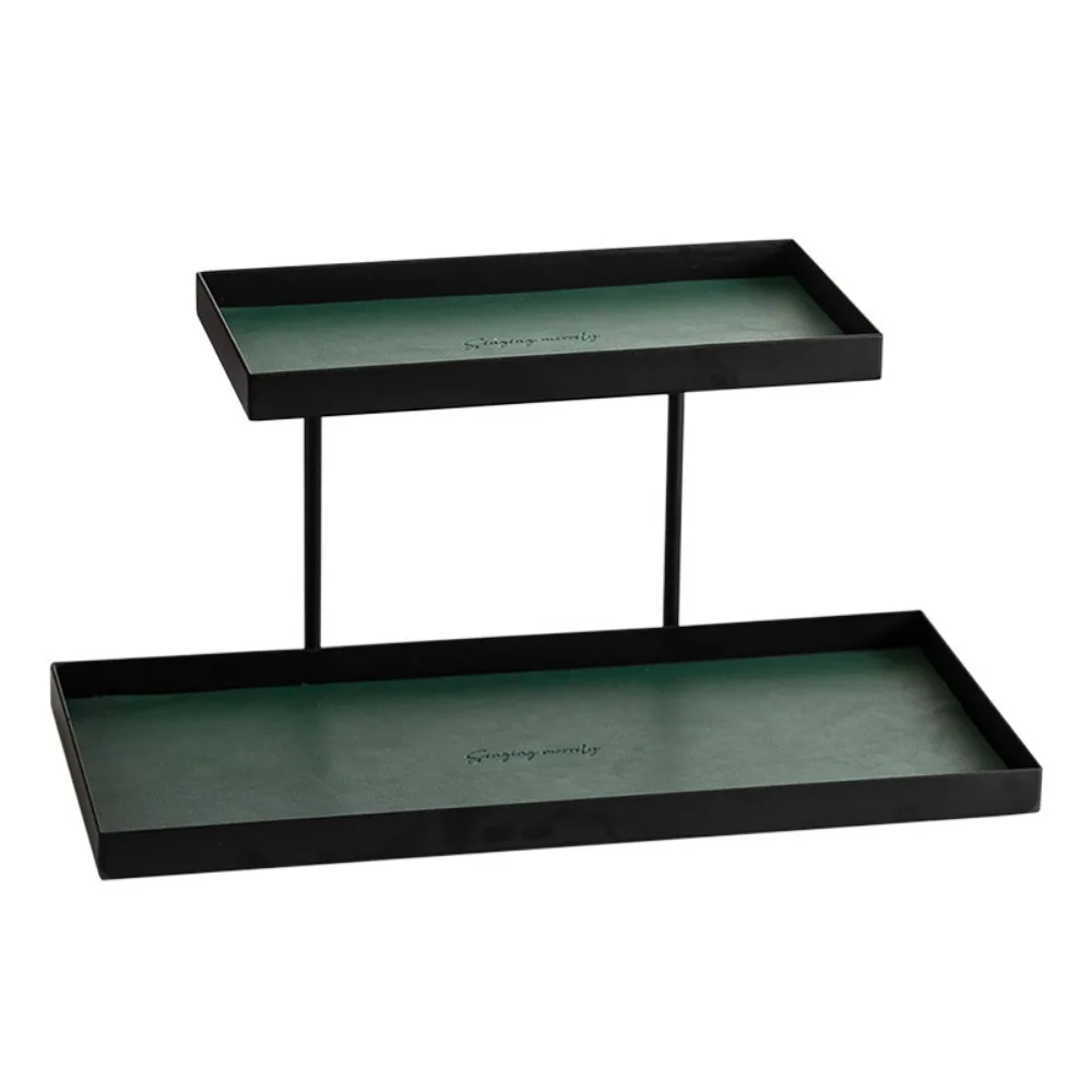 

Iron Double Layer Vanity Tray Large Capacity Rectangular Jewelry Display Stand Rack Space Saving Decorative Dresser Tray