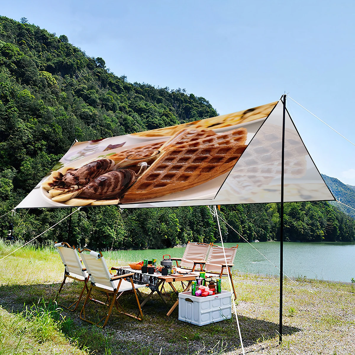 

Foldable Waterproof Sun Shade Canopy for Family,Ice Cream Print Portable UV Resistant Lightweight Tent For Seaside,Picnic,Park