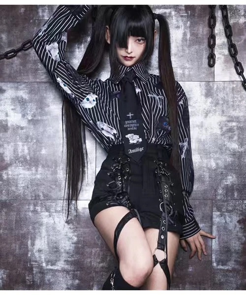 Harajuku Subculture Black Shorts Summer New Women's Japanese Mine Gothic Detachable Belt Leg Ring Shorts Hot Girls Y2k Shorts