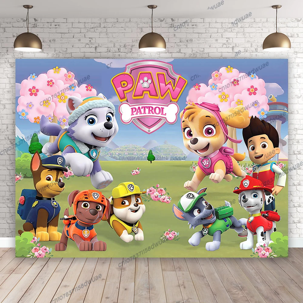 Paw Patrol Verjaardagsfeestje Foto Achtergrond Baby Shower Foto Achtergrond Feest Cartoon Banner Fotografie Achtergrond