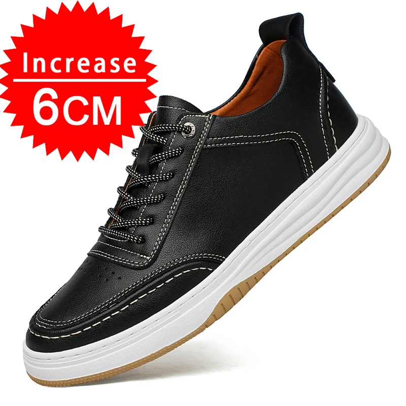 Zapatillas elevadoras de cuero negro y marrón para hombre, zapatos elevadores, aumento de altura de 6 cm, zapatos casuales para caminar, zapatillas de moda