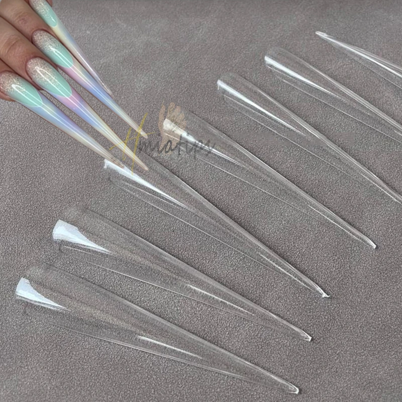 60pcs 5XL Stiletto False Nail Tips Full Cover Extra Long Fake Nail Clear Luxury Gel Press On Nails Manicure Salon Supply