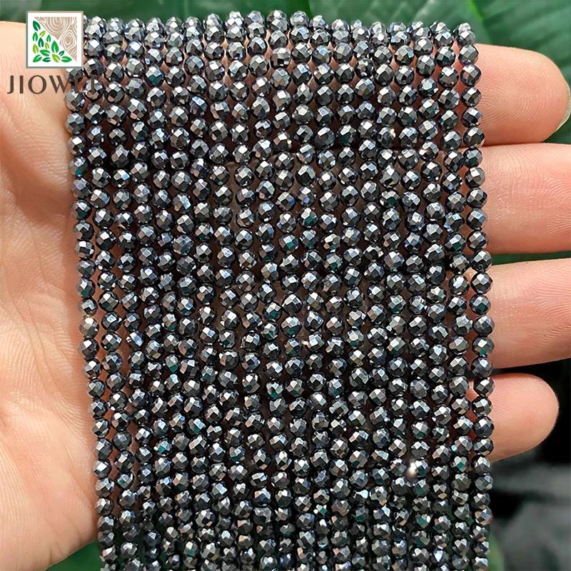 Natural Shiny Faceted Terahertz Stone Round Loose Beads 2mm/3mm DIY Bracelet Necklace 15'' Strand Handmade for Jewelry Making