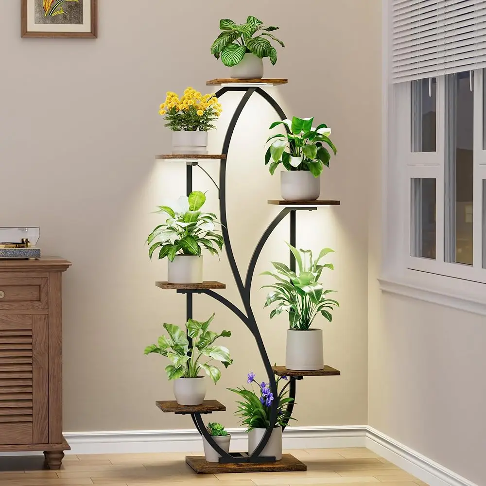 

Plant Stand Indoor With Grow Lights - Arched Plant Shelf Indoor, Corner Plant Stands For Indoor Growing, 55"" Tall Flower