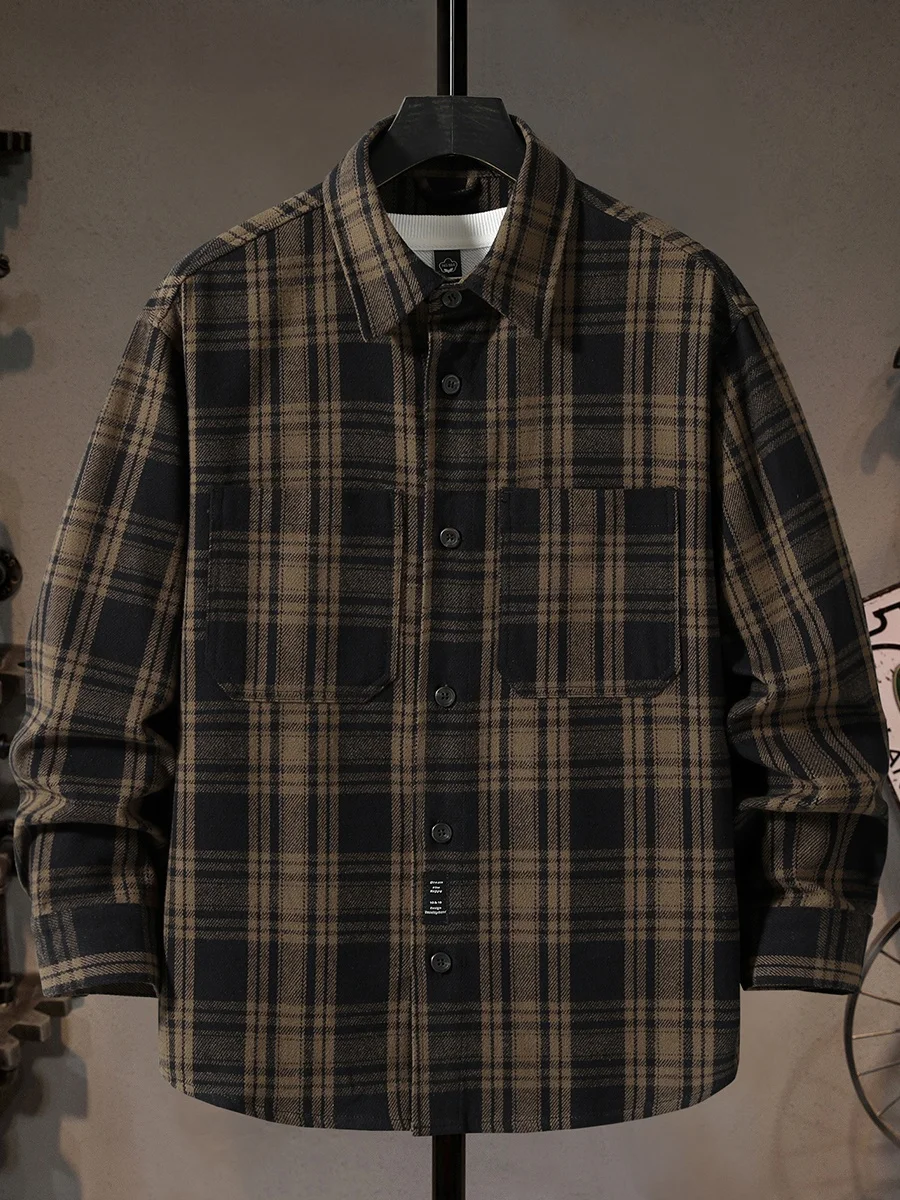 

Модная клетчатая рубашка с длинным рукавом для мужчин, свободного кроя, в стиле ретро, повседневная, из хлопка, антиоксидантная, для весны, осени и зимы, модная уличная одежда