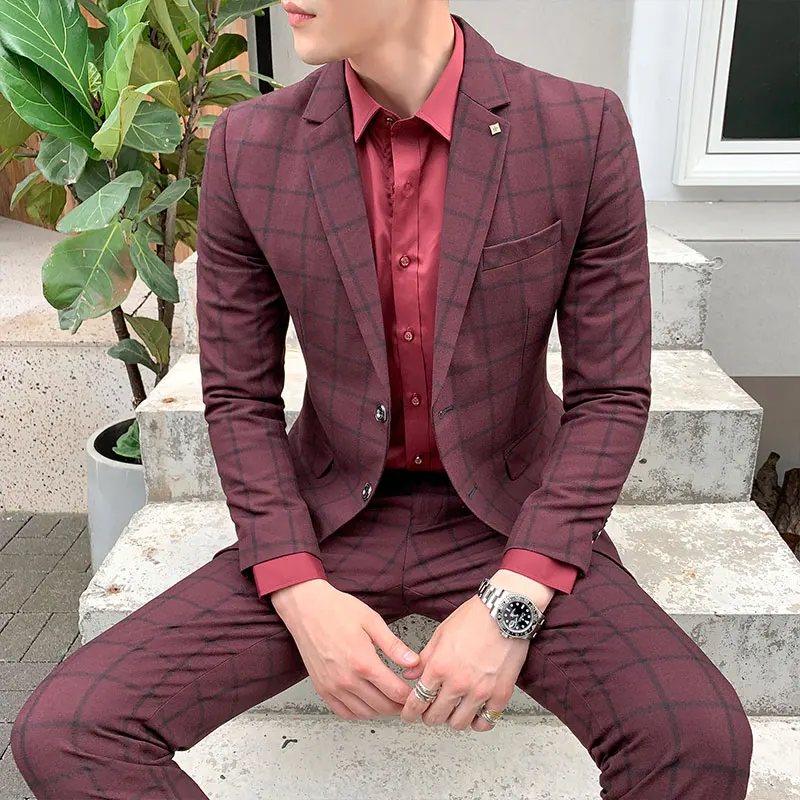 Fourth Quarter 2024 New High-quality S-5XL Large Size Men (suit + Trousers) Wedding Fashion Handsome Two-piece Suit  Acetate