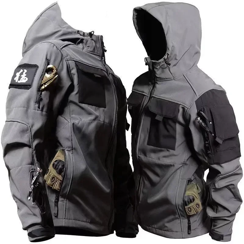 2024ชายฤดูหนาวกํามะหยี่หนากลางแจ้งInvader Soft Shell Tactics Windproofและกันน้ําMountaineeringเสื้อแจ็คเก็ตและกางเกง