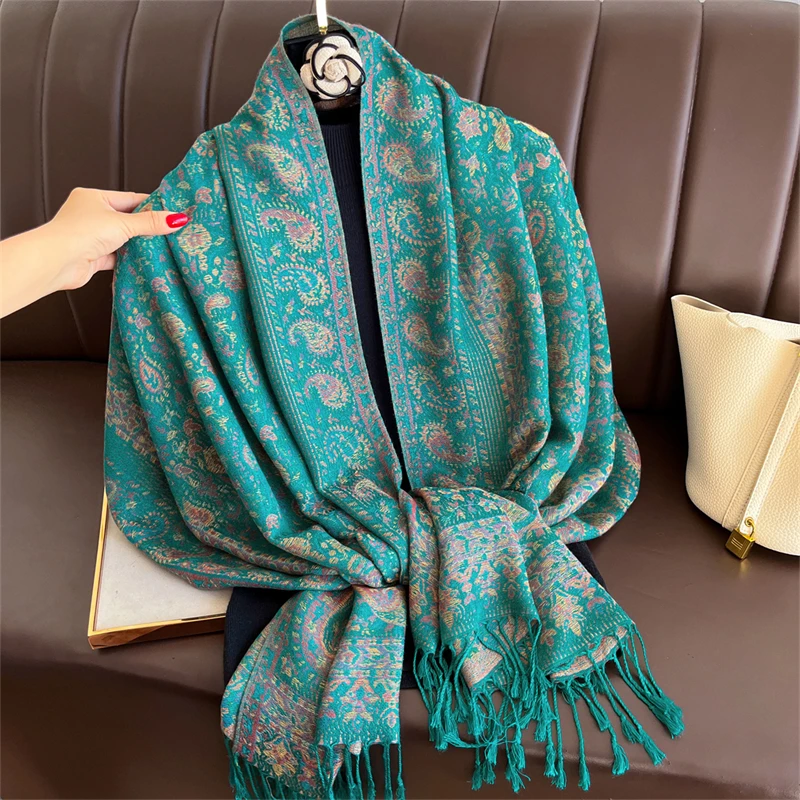 

Bohemian Autumn Jacquard Pashmina Scarf Cashmere Women Paisley Design Floral Female Soft Thick Blanket Bufanda Warm Shawl Stole