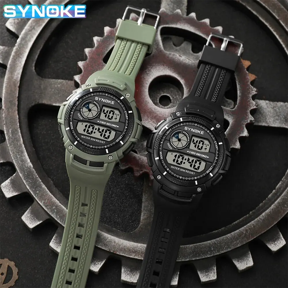 SYNOKE Outdoor Military Digital Watch For Men Fashion Retro Men Watch Sports Waterproof Men Watch Multifunctional Luminous