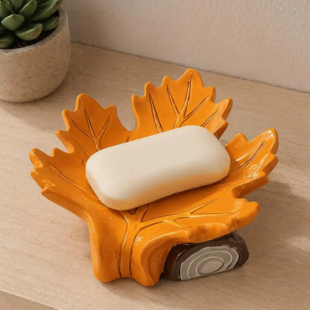 Luxury Autumn Home Decor Simulated Maple Leaf Resin Dish Quick Drainage Laundry Holder Stylish Waterproof for Bathroom