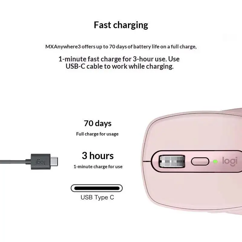 Logitech MX Anywhere 3S Kompaktleistungsmaus, ergonomisches Design, wiederaufladbar, schnelles Scrollen für Laptop, PC, Mac