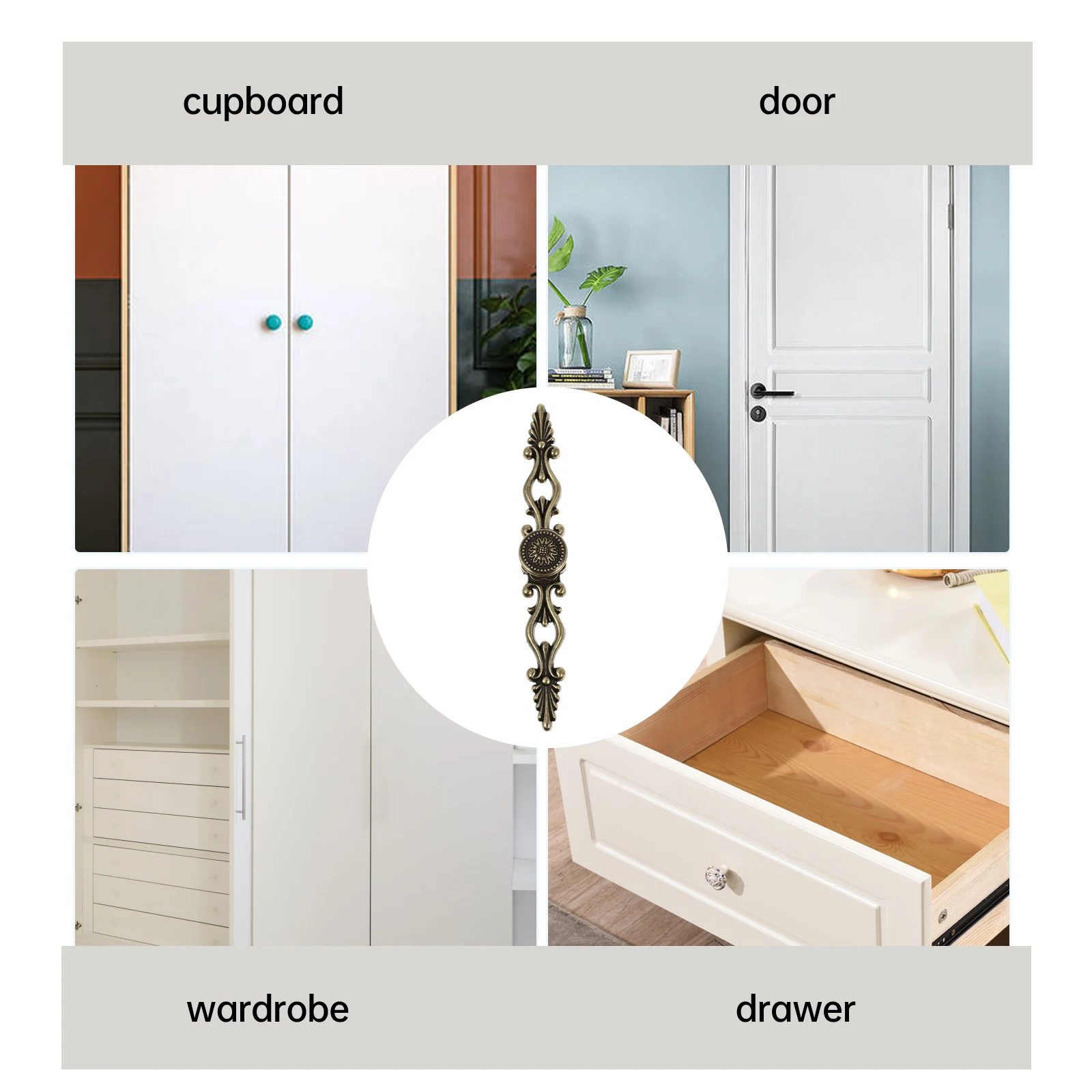 

European Carving Handle Retro Drawer Pulls Zinc Alloy Cabinet Hardware Durable Sturdy Knobs Suitable Closet Wardrobe