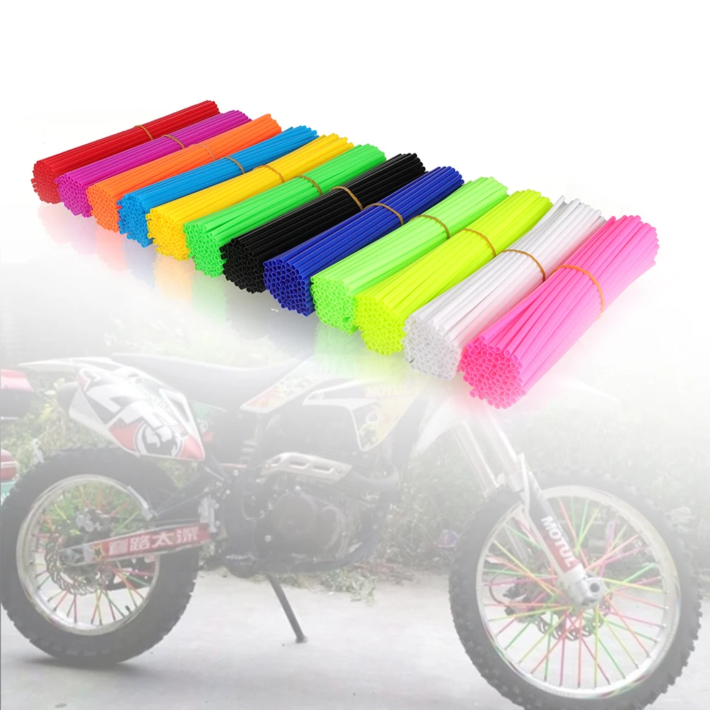 72Pcs Motorcycle Wheel Spoked Protector Wraps Rims Skin Trim Covers Pipe 24CM For Motocross Bicycle Bike Enduro Cool Accessories