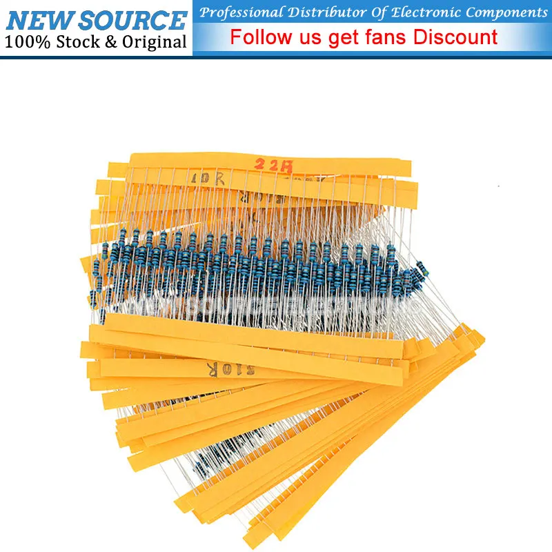600PCS/Pack 30 Values Each 20 Pcs 1/4W Metal Film Resistor Kit 1% Resistor Assorted Kit Set 10 Ohm-1M Ohm Resistance Newsource