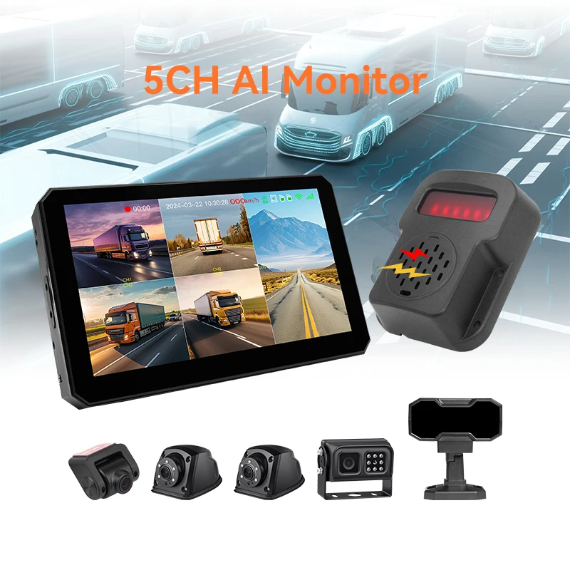 5 Channel HD Video Input 10.1Ichn Touch Hard Disk HDD AI Car Mdvr Monitor Kits+4 AHD Backup Car Camera +DSM Camera+Alarm Warming